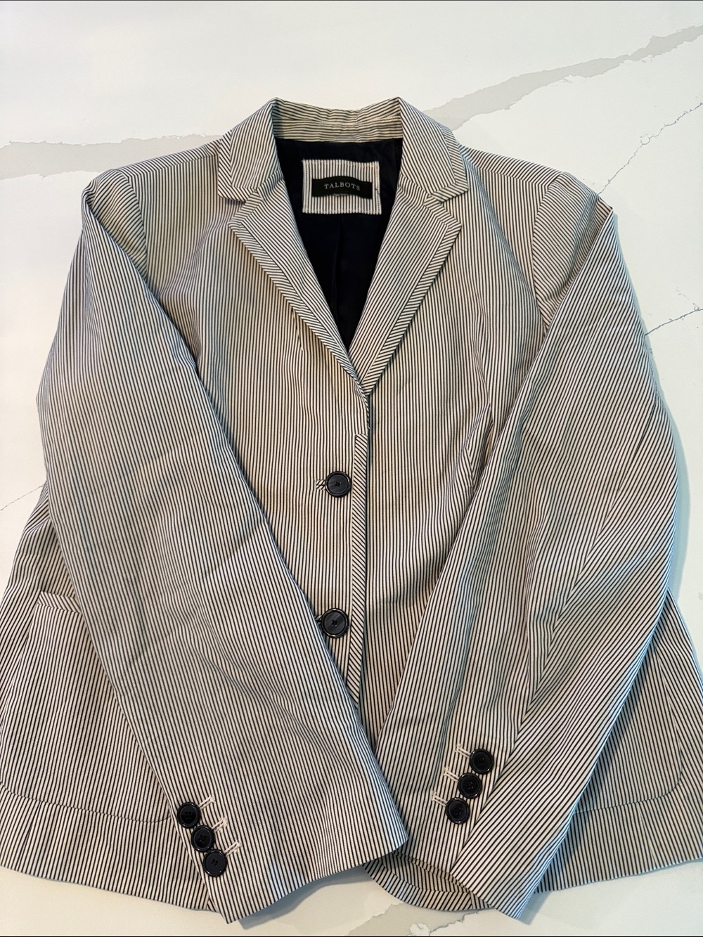 Talbots Womens Blue & White Pinstripe Blazer